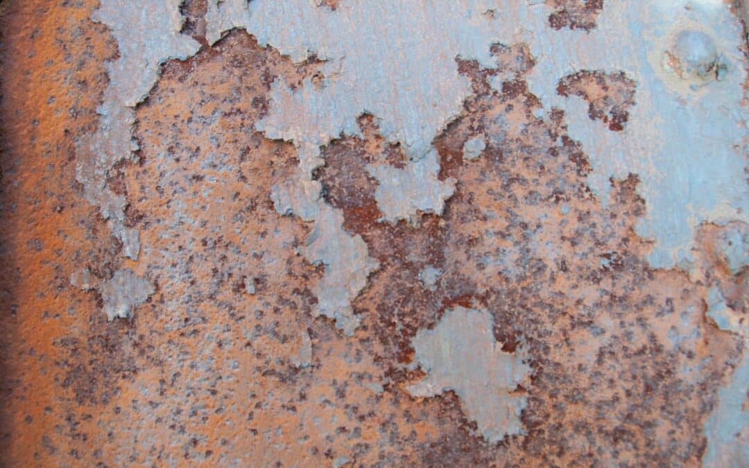Part of a door that is coated with garage door rust